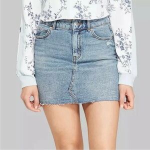 Wild Fable Distressed Raw Hem Denim Skirt